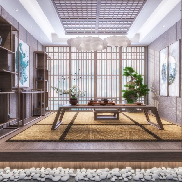 新中式榻榻米茶室3D模型