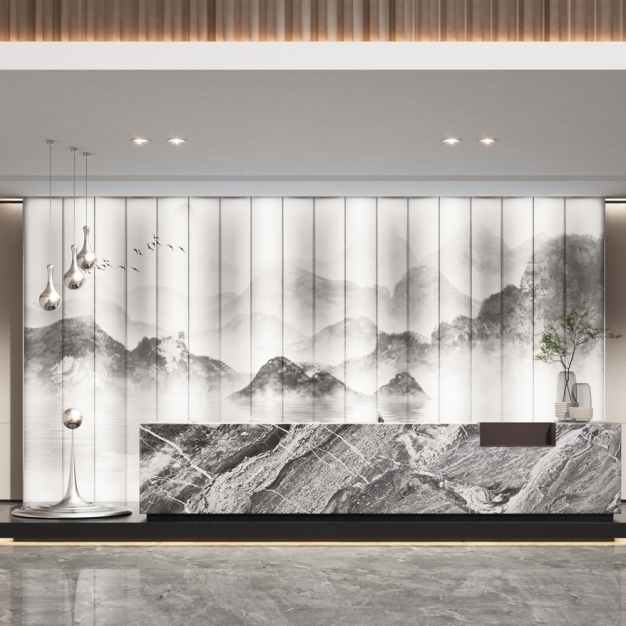 新中式办公前台3D模型