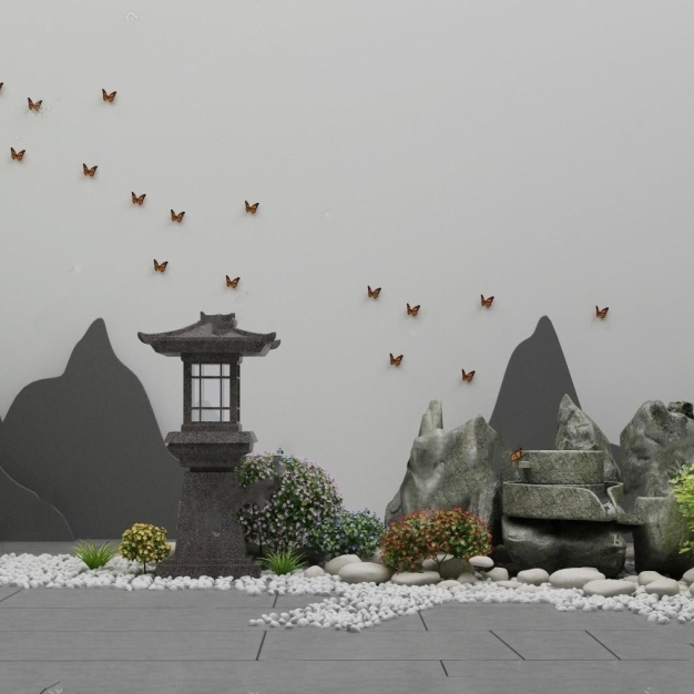 新中式假山园艺小品3D模型