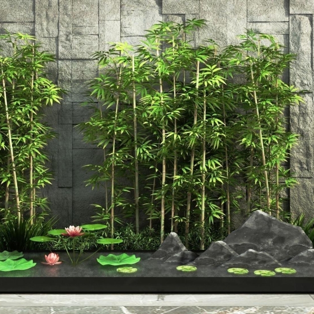 新中式竹子 水景 荷花园艺小品3D模型