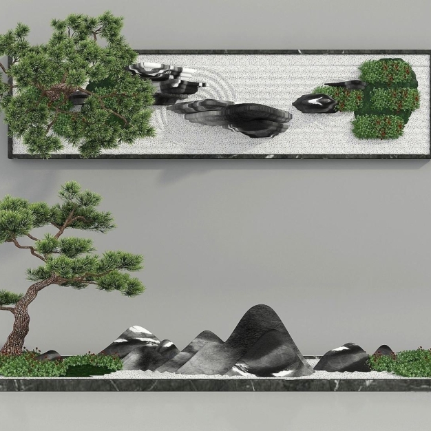 新中式松树 枯山水园艺小品3D模型