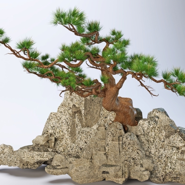 新中式假山植物3D模型