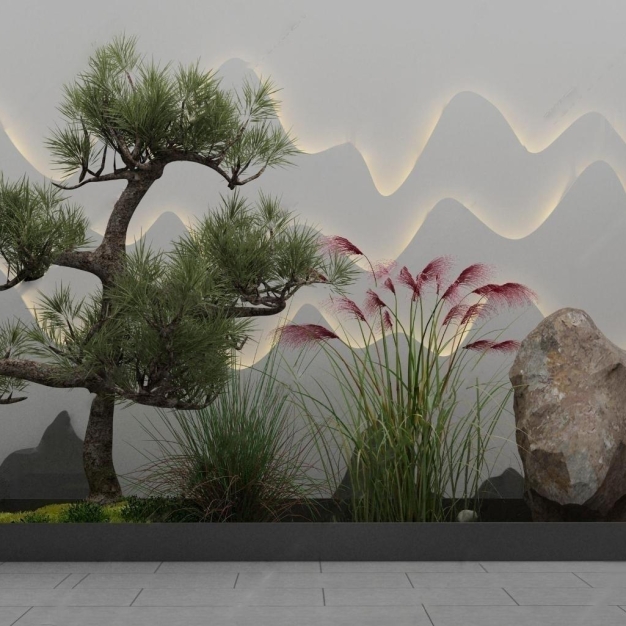 新中式植物园艺小品3D模型