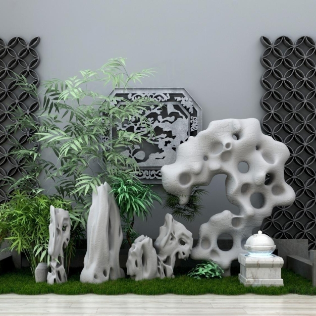 新中式假山园艺小品3D模型