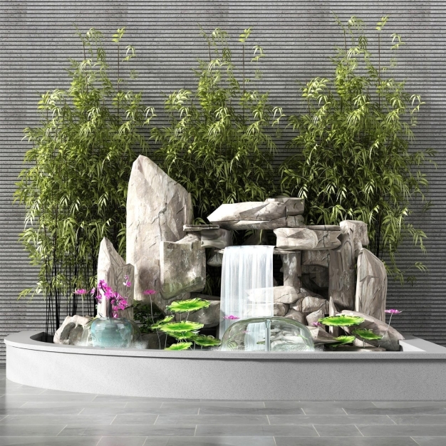 新中式假山水景园艺小品3D模型