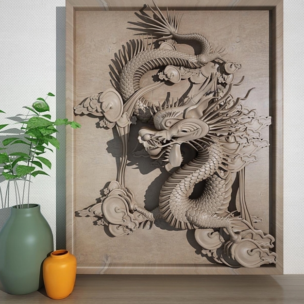 新中式龙雕塑摆件3D模型