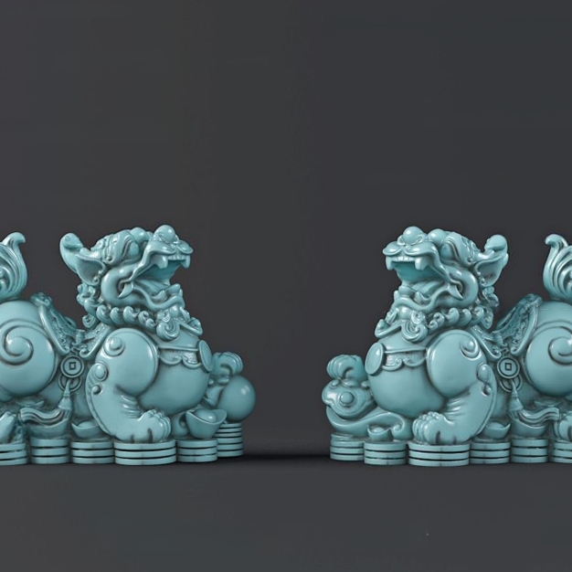 新中式狮子雕塑摆件3D模型