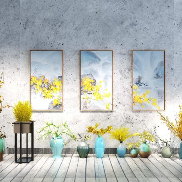 新中式花瓶花艺装饰画摆件3D模型