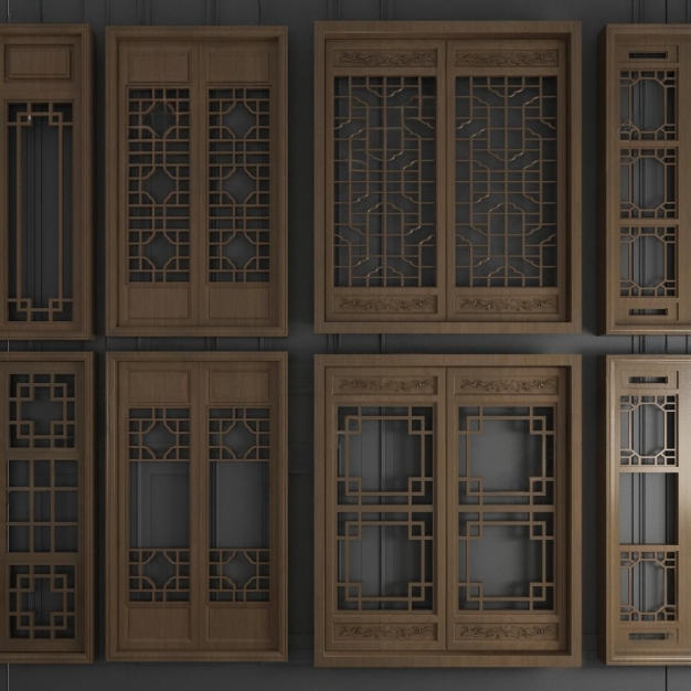 新中式推拉门3D模型