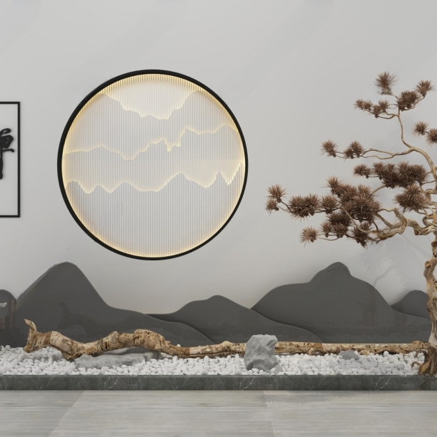 新中式假山枯树园艺小品3D模型
