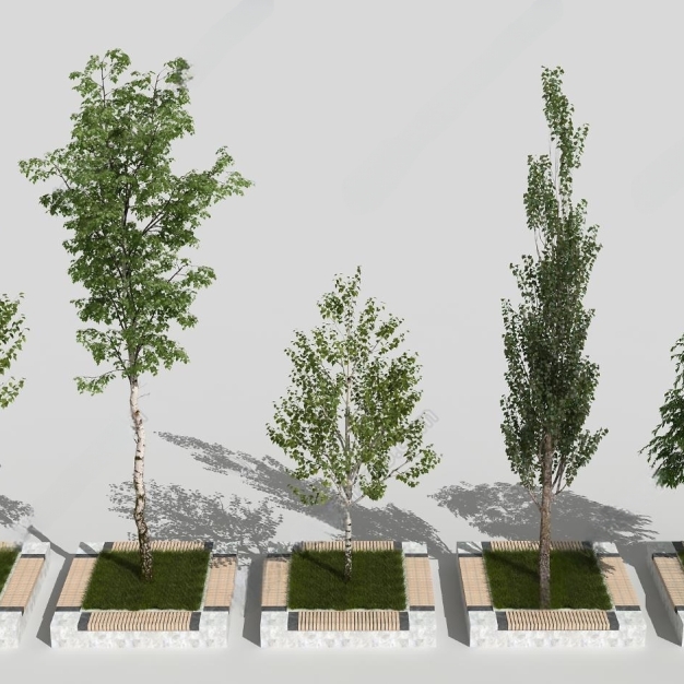 现代大树 植物花坛3D模型