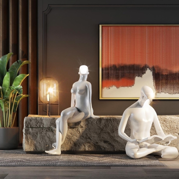 现代人物雕塑 植物落地灯3D模型