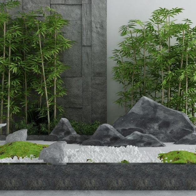 新中式竹子假山园艺小品3D模型
