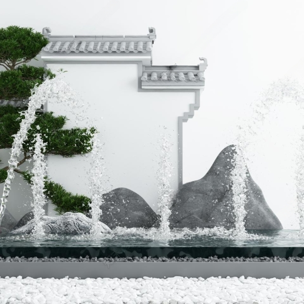 新中式喷泉水景3D模型