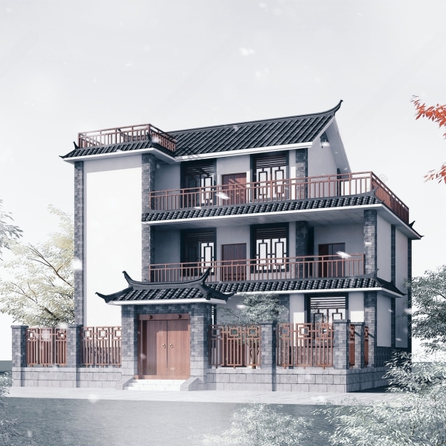 中式别墅建筑3D模型