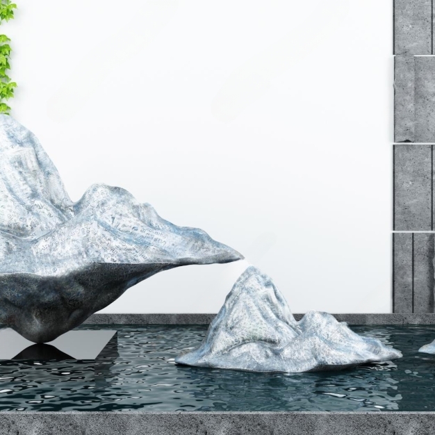 新中式水景园艺小品3D模型