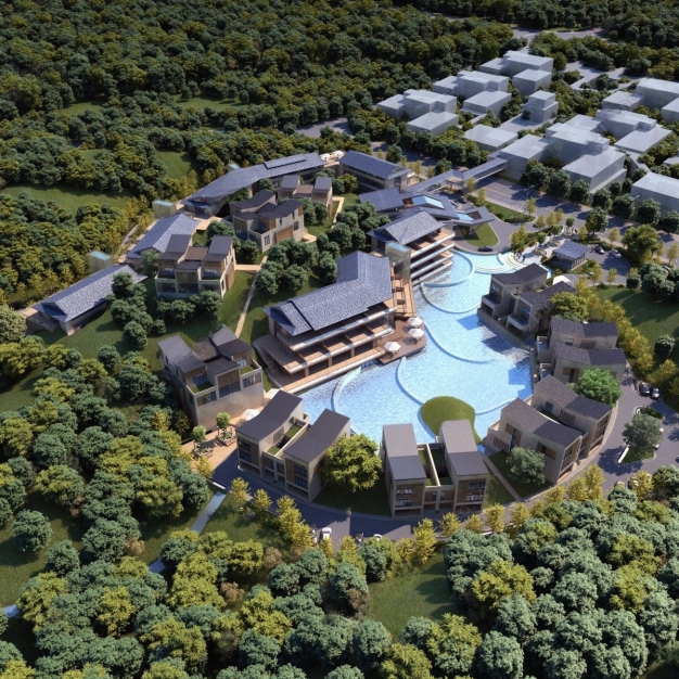 现代度假村建筑鸟瞰3D模型