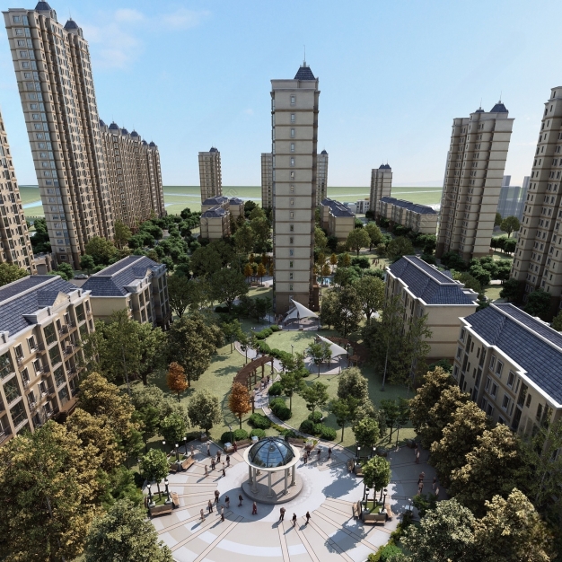 现代小区住宅鸟瞰3D模型