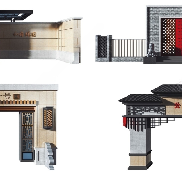 新中式小区门头3D模型