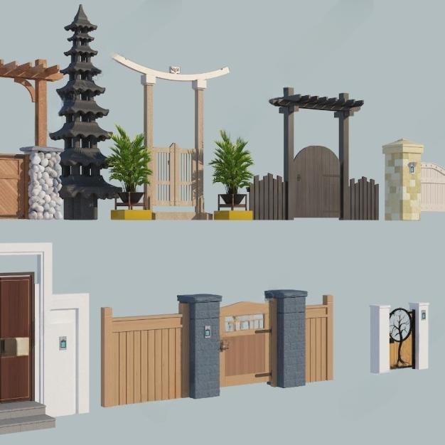 现代院门 围栏门3D模型