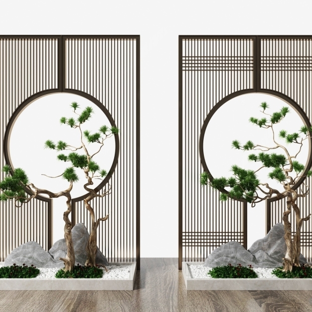 新中式屏风隔断旱景景观3D模型