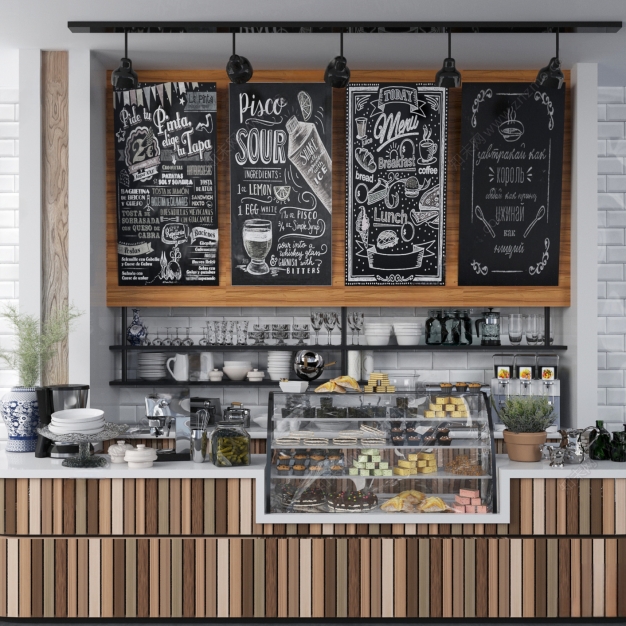 现代咖啡店吧台3D模型