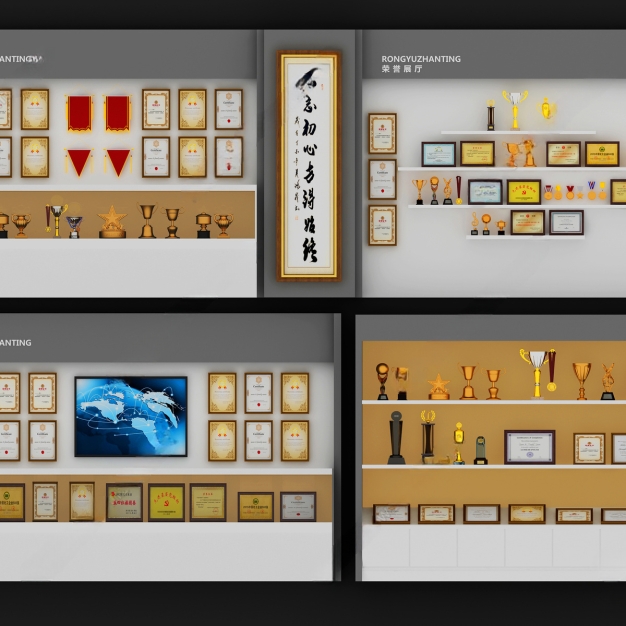 现代奖杯奖牌展示荣誉墙3D模型