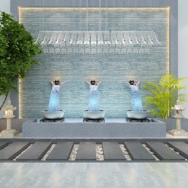 新中式喷泉水景园艺小品3D模型