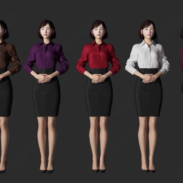 现代服务员美女人物3D模型