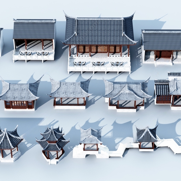 中式凉亭古建筑3D模型