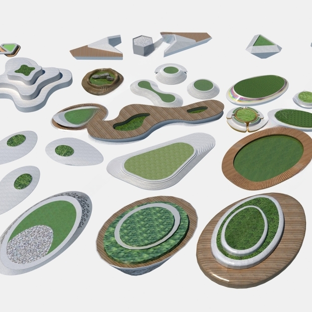 现代景观树池公共椅3D模型