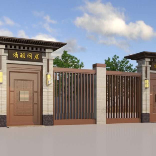 新中式大门院墙3D模型