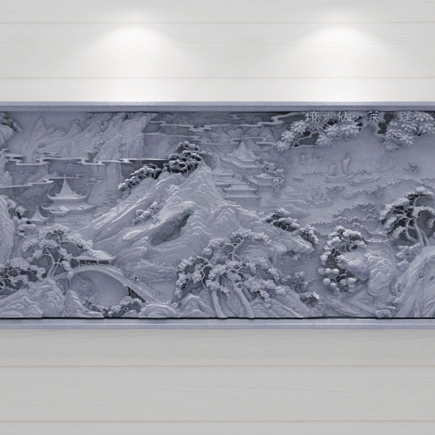 新中式山水浮雕3D模型