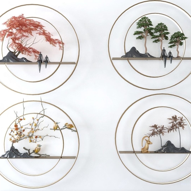 新中式墙饰组合3D模型