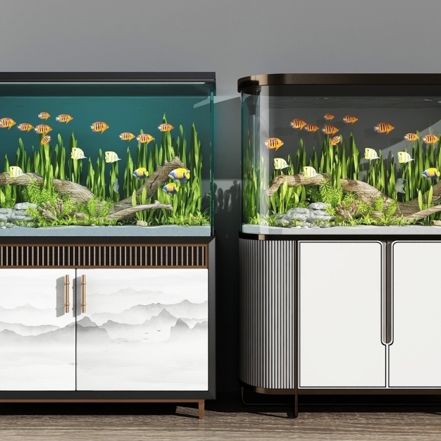 新中式鱼缸水族组合3D模型