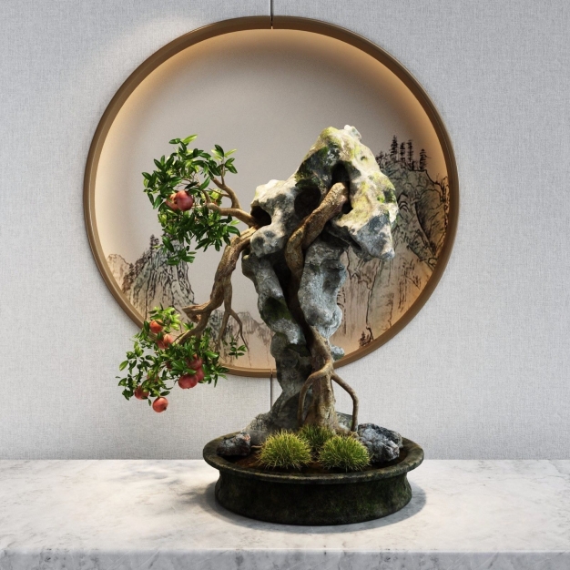 中式盆景盆栽3D模型