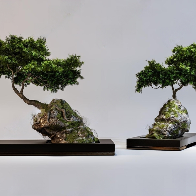 中式室内盆景装饰植物组合3D模型