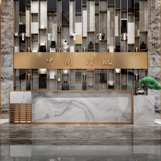 新中式大堂前台接待台3D模型
