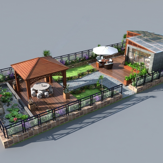 现代露台阳台花园3D模型