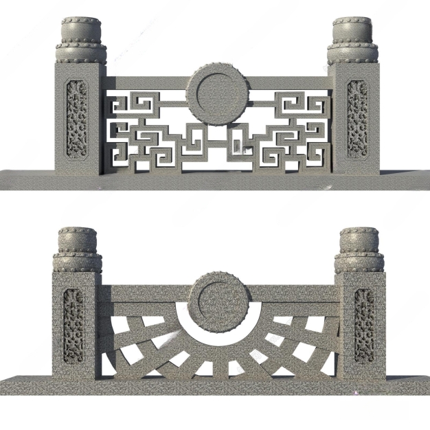 中式石材户外栏杆3D模型