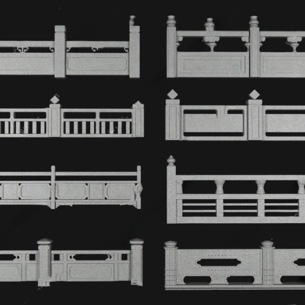 新中式户外石材栏杆组合3D模型