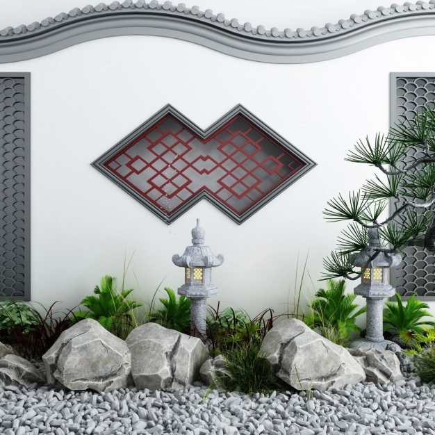 新中式庭院景观小品3D模型