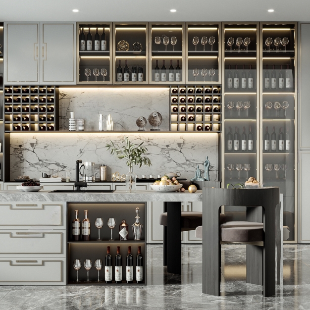新中式家居吧台酒柜3D模型
