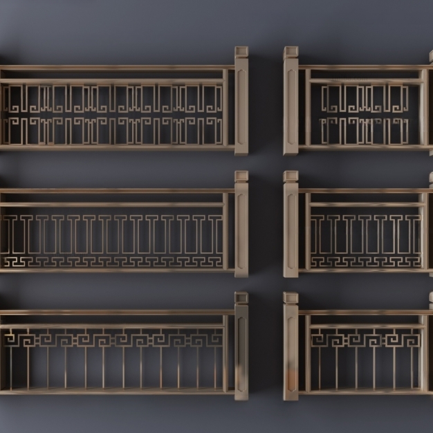 新中式金属栏杆护栏3D模型