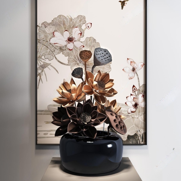 新中式工艺莲花摆件3D模型