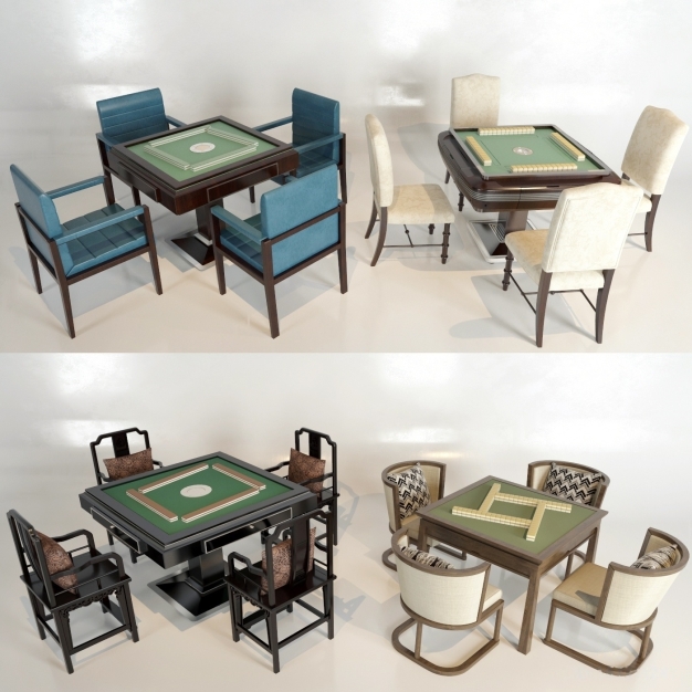 新中式实木麻将桌椅组合3D模型