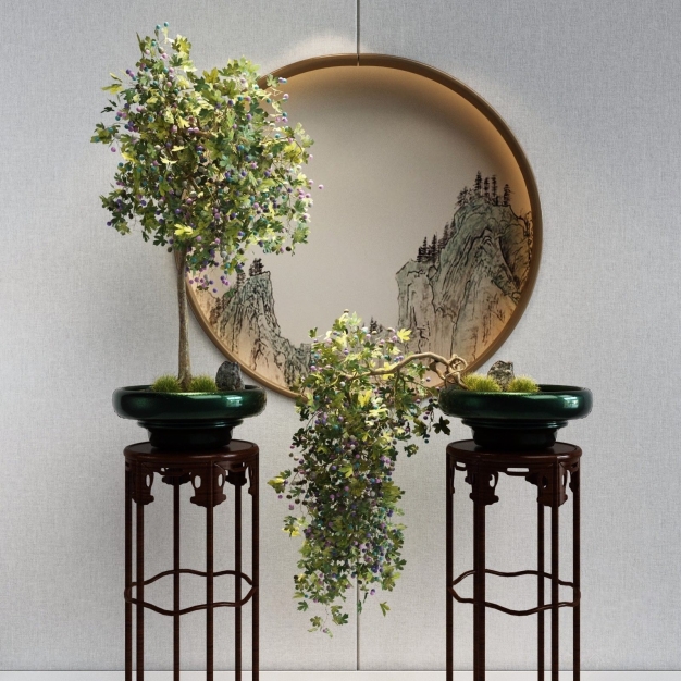 新中式植物盆景3D模型