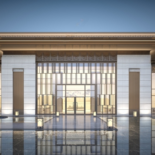 新中式售楼部建筑外观3D模型