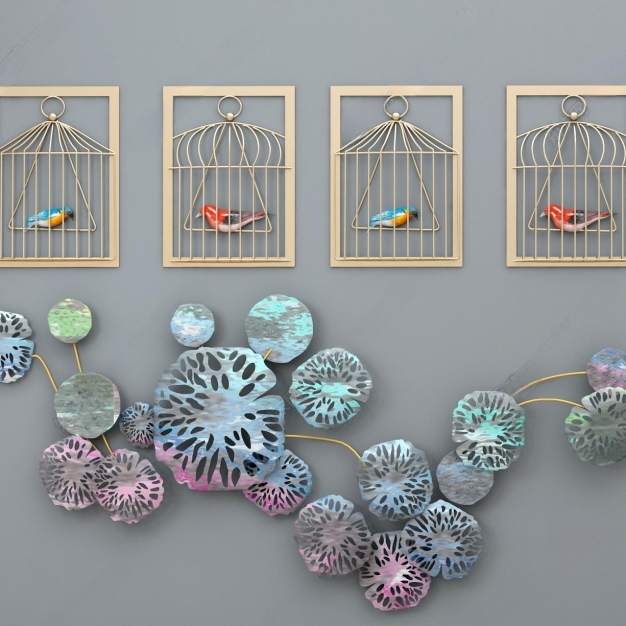 新中式金属墙饰挂件组合3D模型