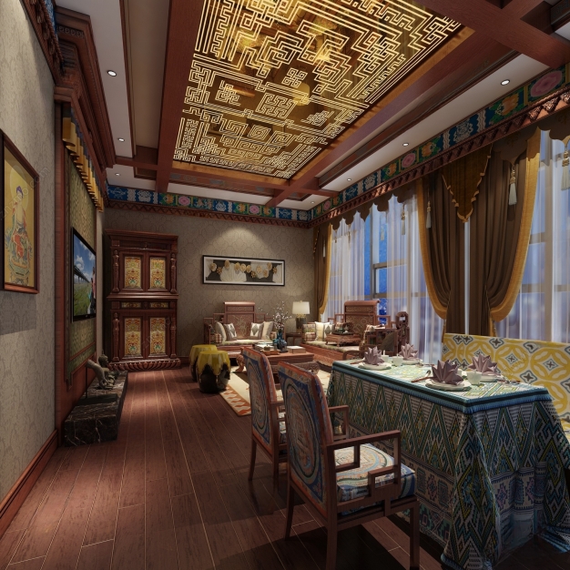 中式藏式客餐厅3D模型